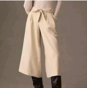 Anthropologie Maeve Tie-Waist Culottes Wide Leg Crop Pants Light Sand Sz 6
